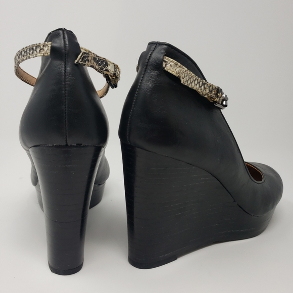 REPORT BLACK LEATHER PLATFORM WEDGES - Picture 5 of 7